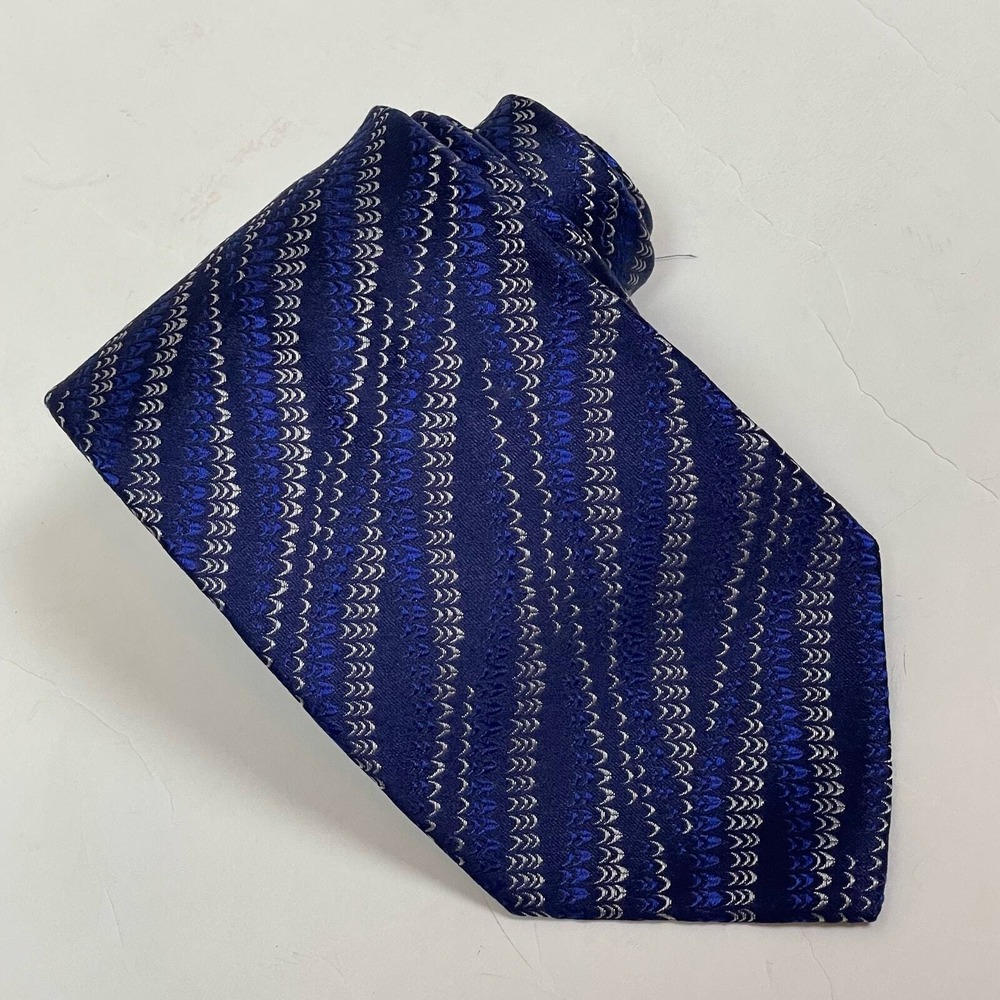 Bugatchi Uomo Silk Necktie Mens Blue Silver Geometric Woven Formal Business